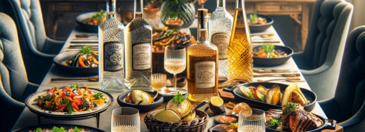 A sophisticated and inviting scene showcasing the art of pairing tequila with Mexican dishes. The image features a beautifully set dining table with a